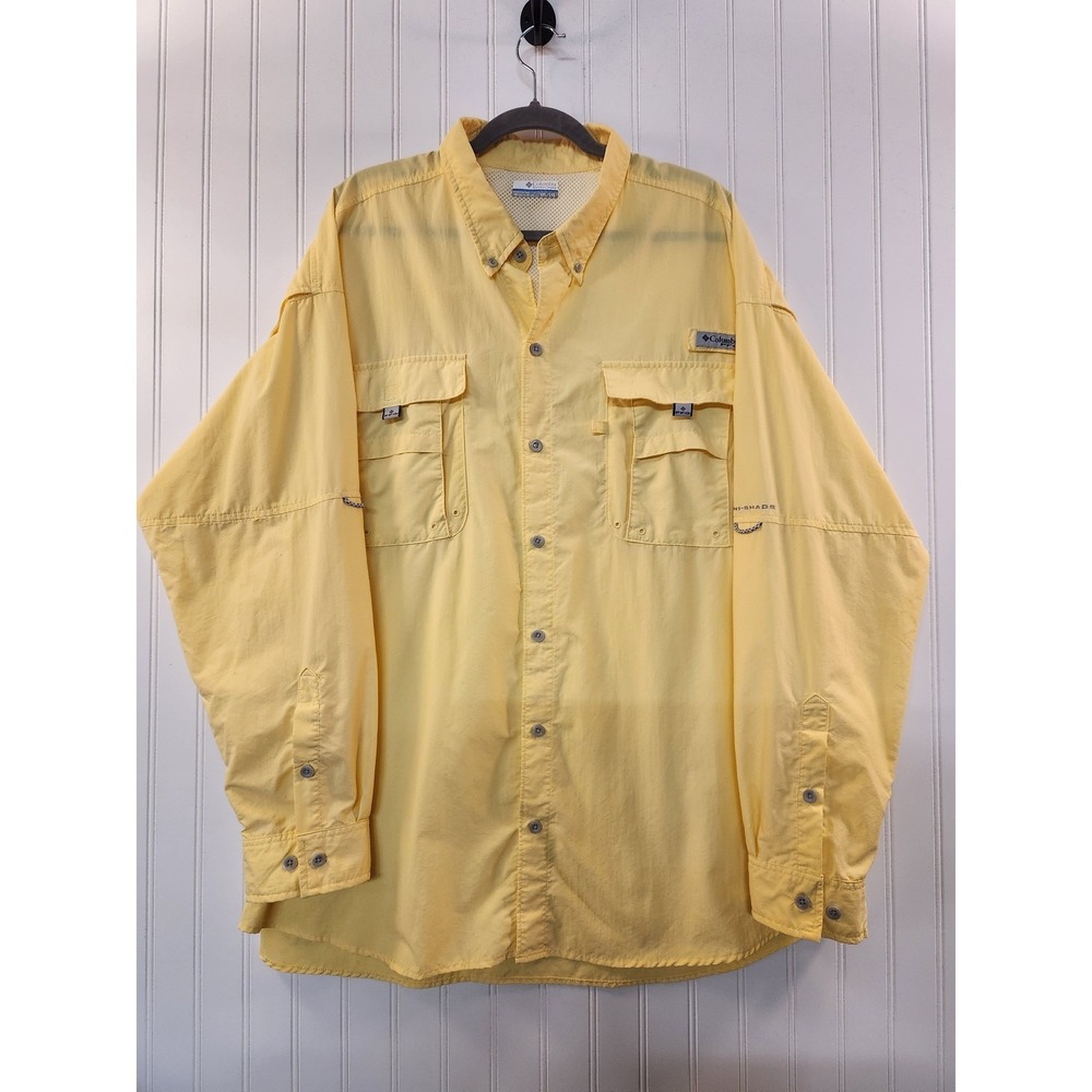Columbia PFG Bahama Fishing Shirt Mens XXL Yellow Long Sleeve Vented UPF 30